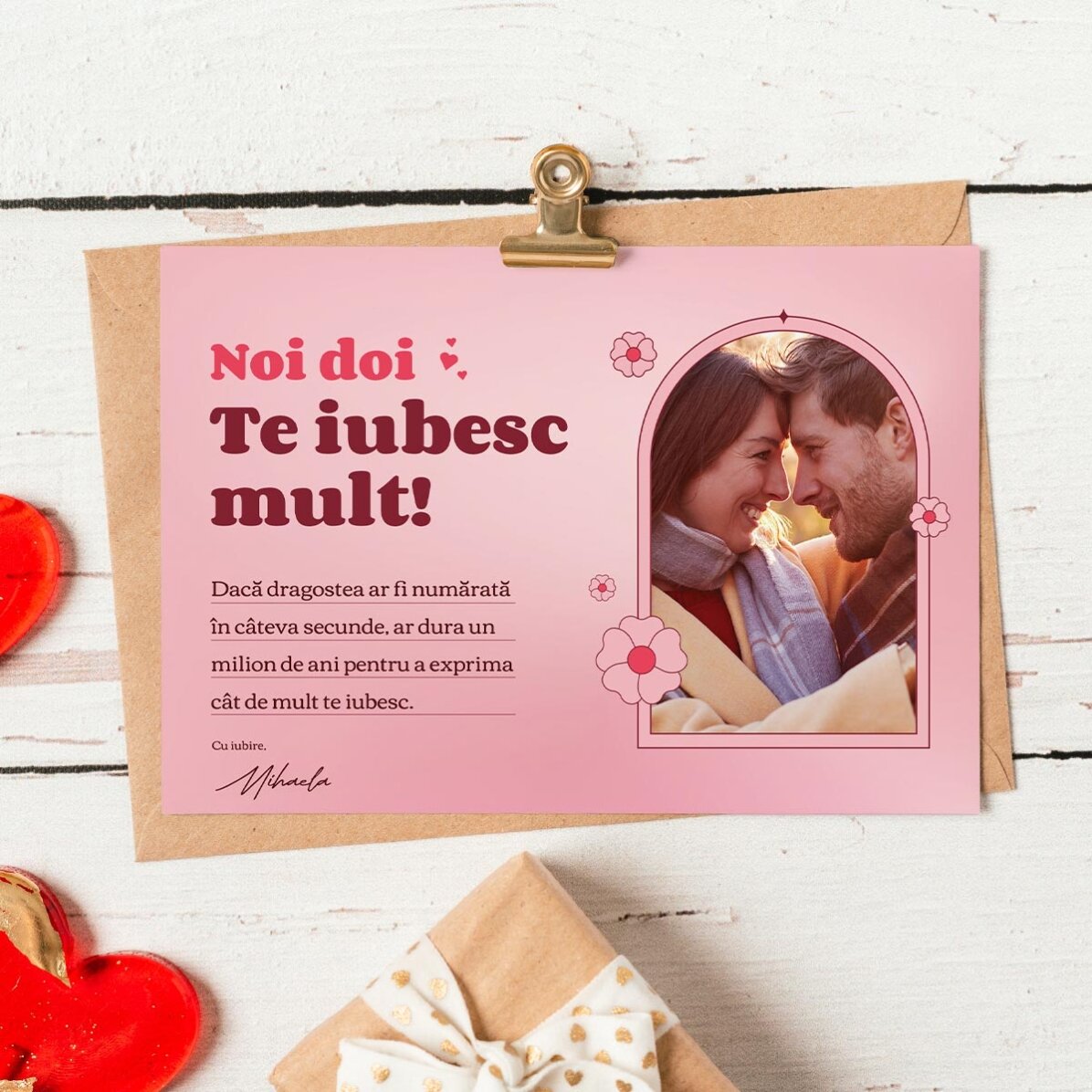 Felicitare magnetică personalizată cu o poză și mesaj de dragoste - Love story