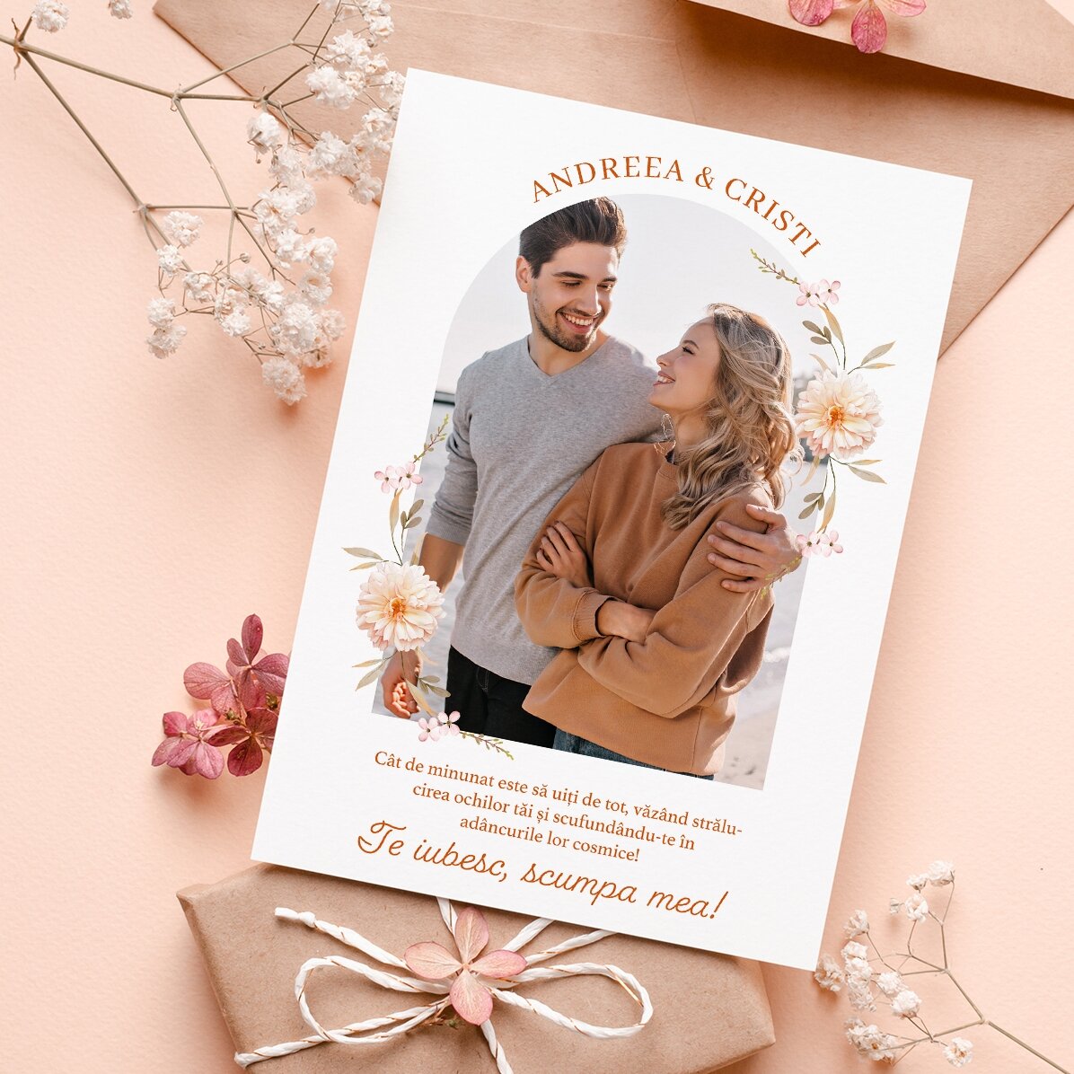 Felicitare magnetică personalizată cu o poză și text - Mesaj pentru iubit/iubită