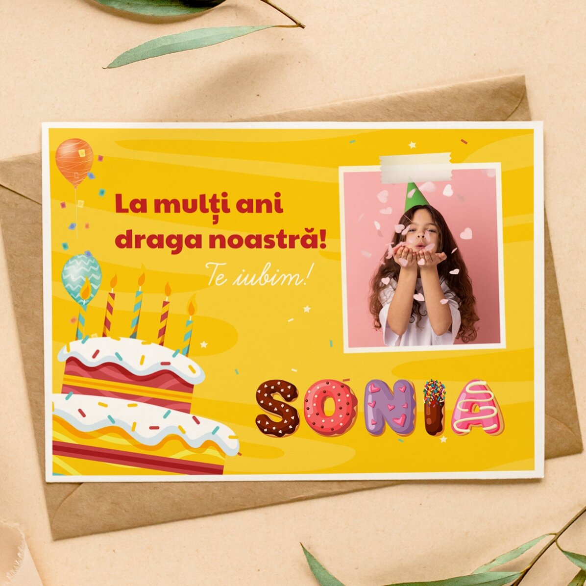 Felicitare magnetică personalizată cu o poză, text și nume special - Zi de naștere