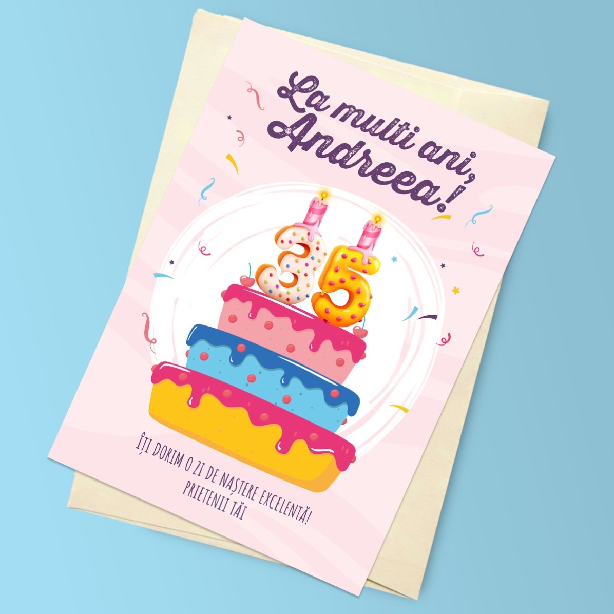 Felicitare magnetică personalizată cu text și număr - Tort aniversar