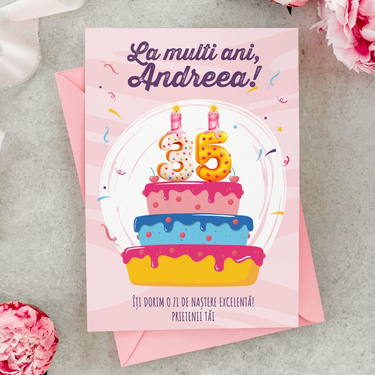 Felicitare magnetică personalizată cu text și număr - Tort aniversar