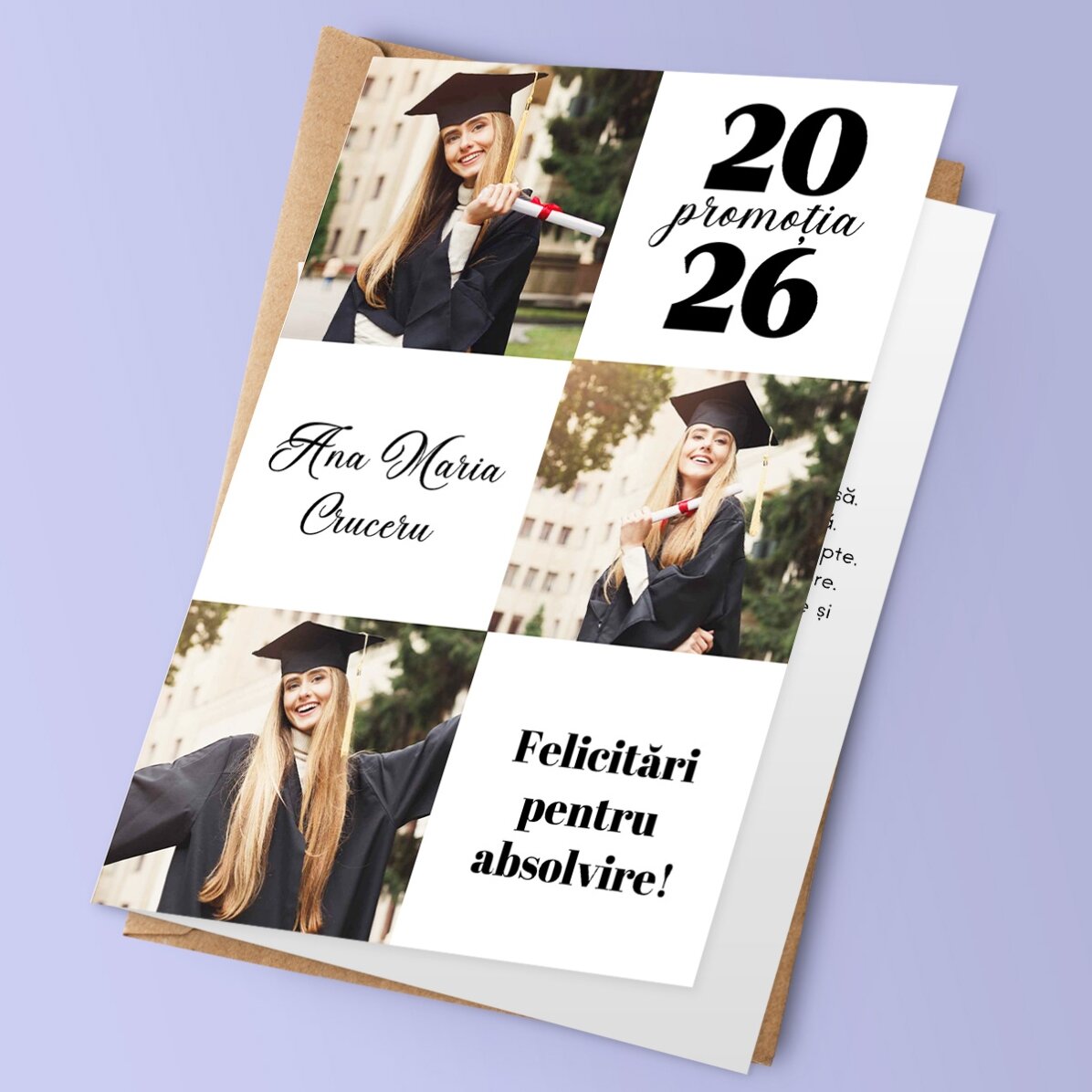 Personalised card with 3 photos and text - Graduation