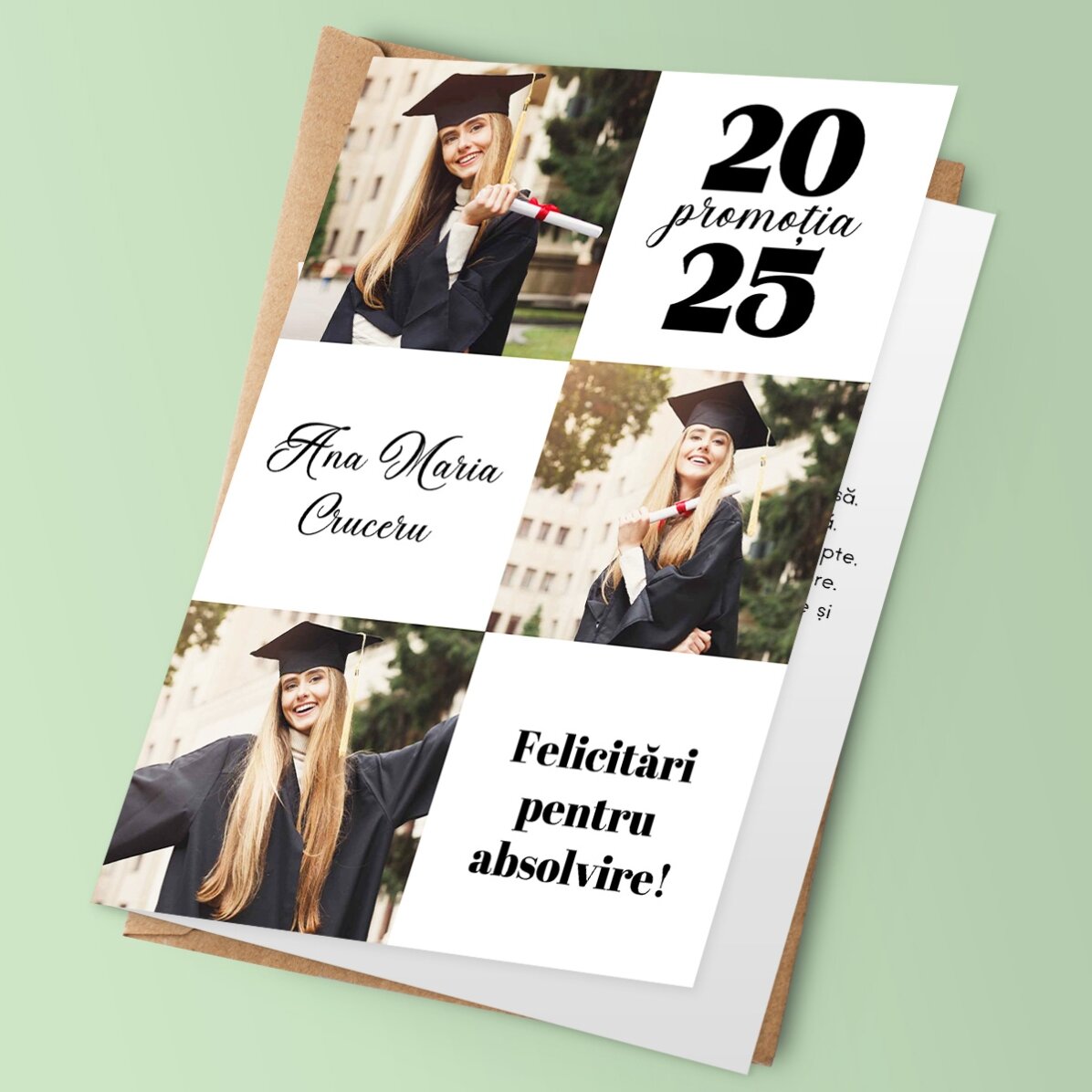Felicitare personalizată cu 3 poze și text  - Absolvire