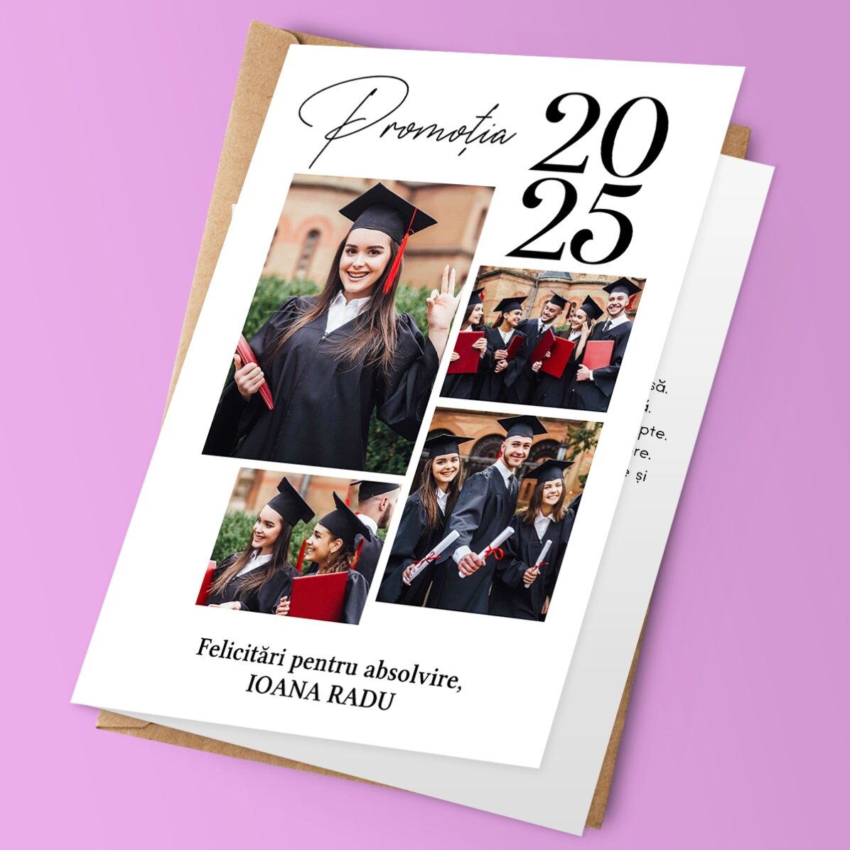 Felicitare personalizată cu 4 poze și mesaj - Absolvire