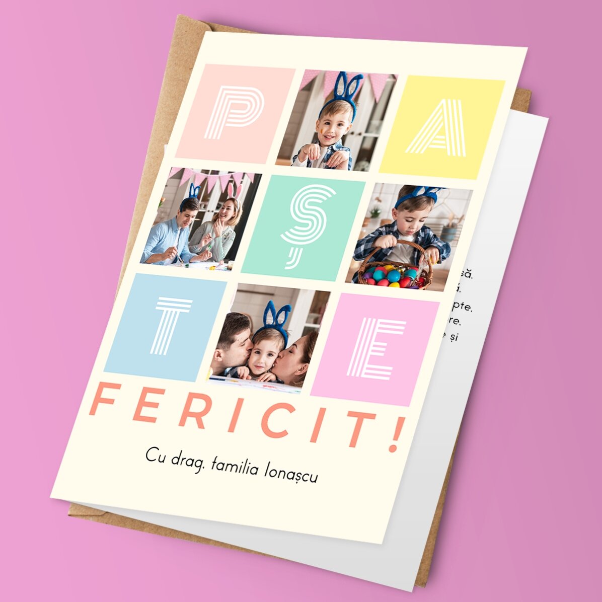 Felicitare personalizată cu 4 poze și mesaj - Paște Fericit!