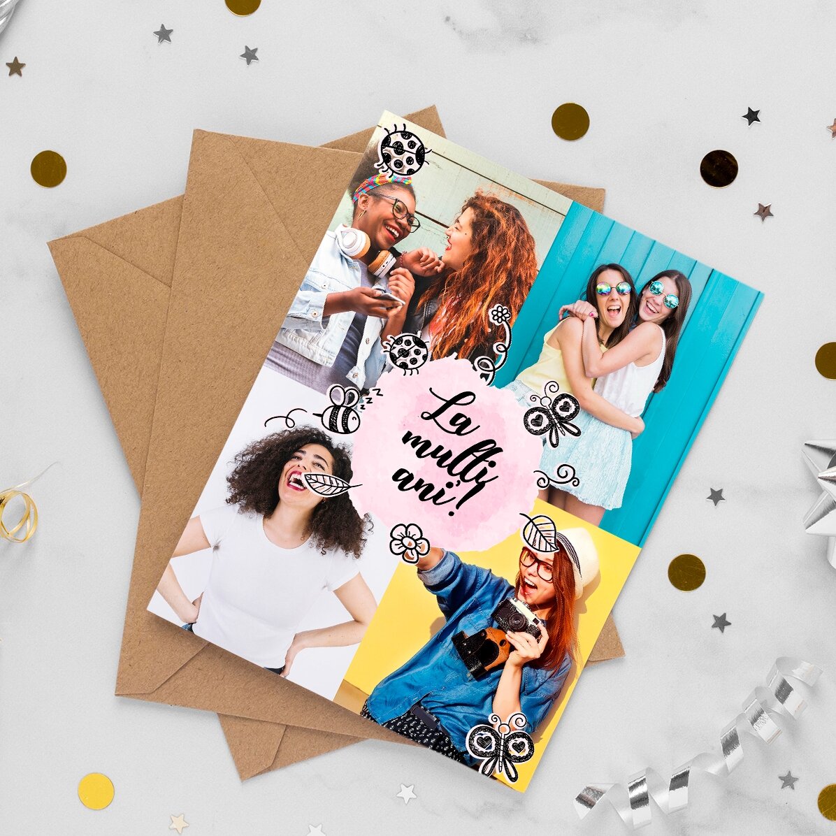 Felicitare personalizată cu 4 poze