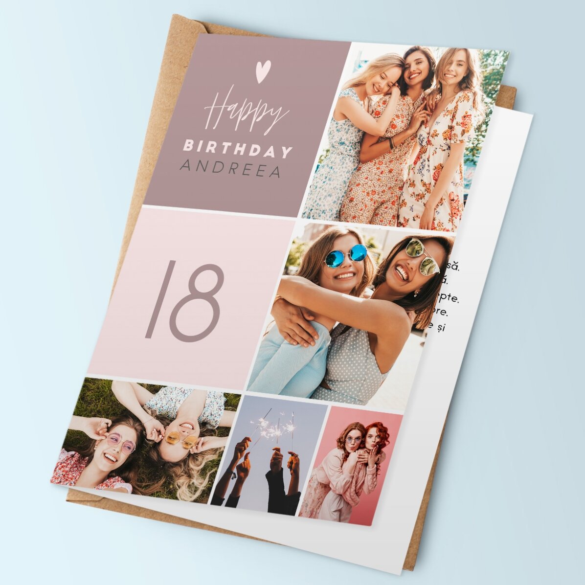 Felicitare personalizată cu 5 poze și text - Happy birthday