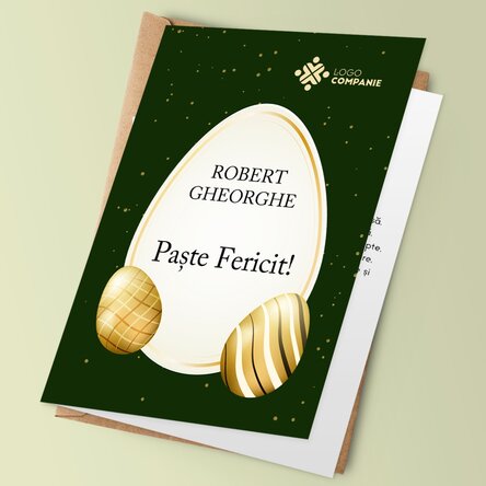 Felicitare personalizată cu logo și mesaj de Paște - Gold Easter