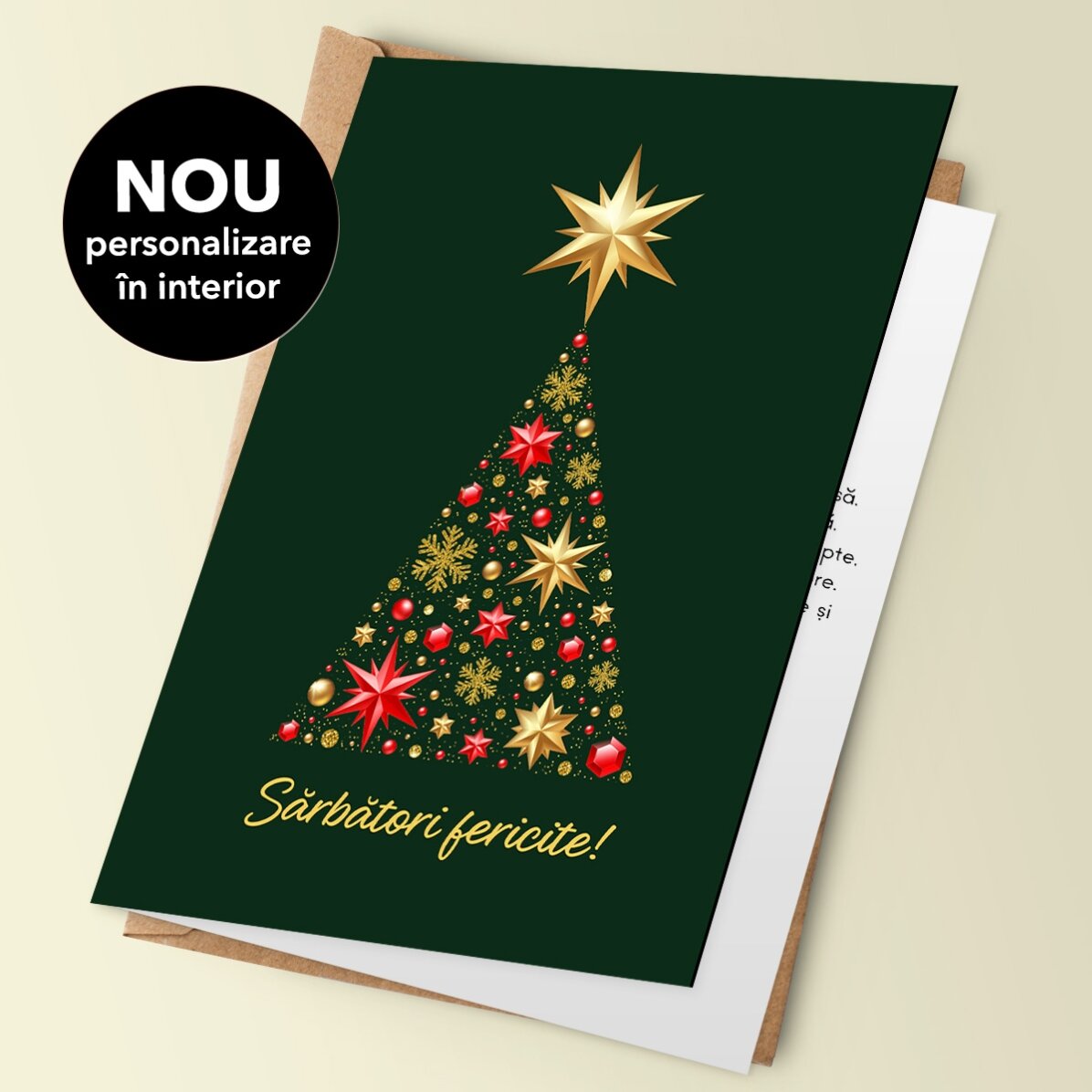 Felicitare personalizată cu logo și mesaj - Gold Christmas Tree
