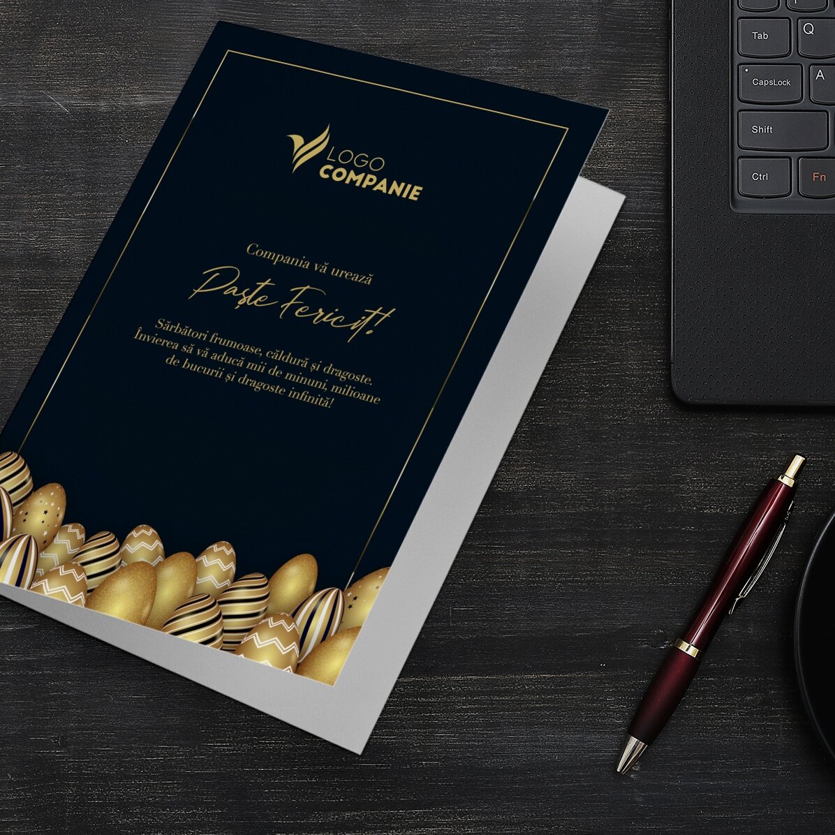 Felicitare personalizată cu logo și mesaj pentru Paște