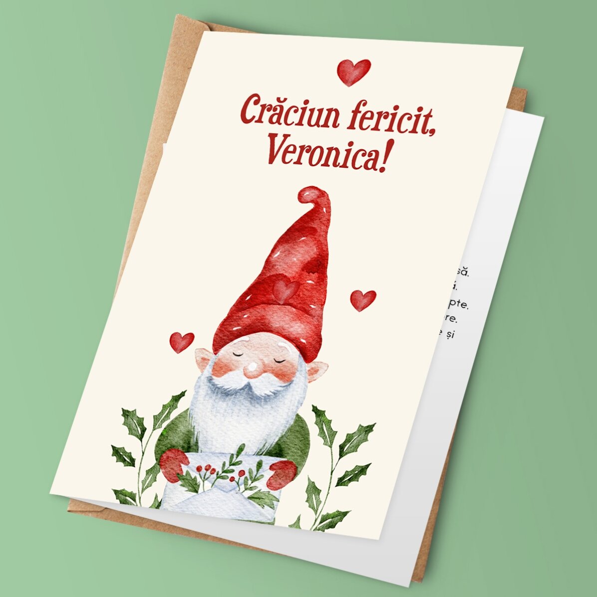 Felicitare personalizată cu mesaj de Crăciun - Gnom