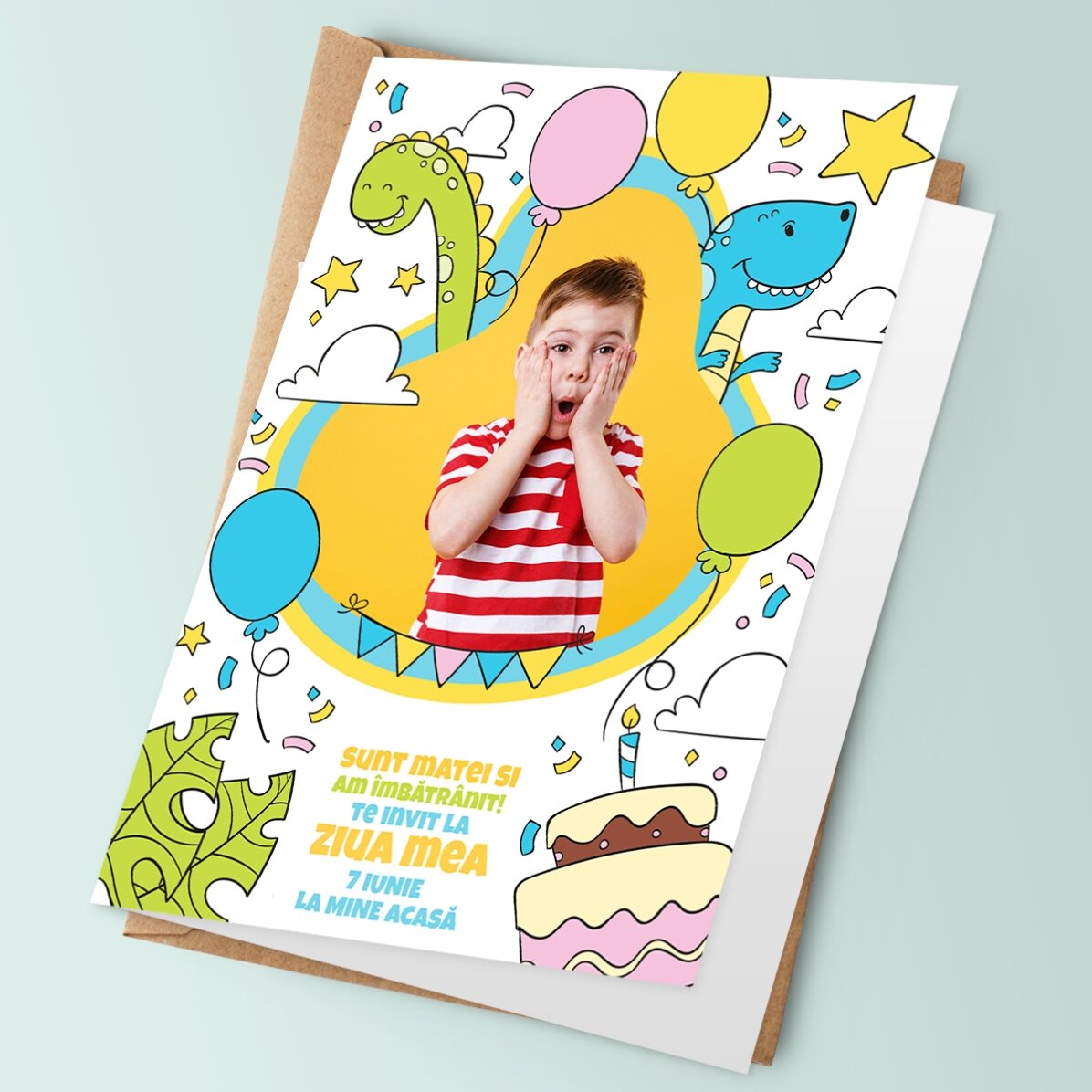 Felicitare personalizată cu o poză și text - Dinozauri