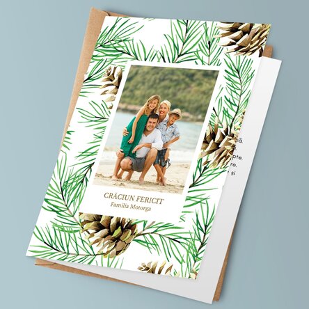 Felicitare personalizată cu poza și mesaj - Conuri de brad