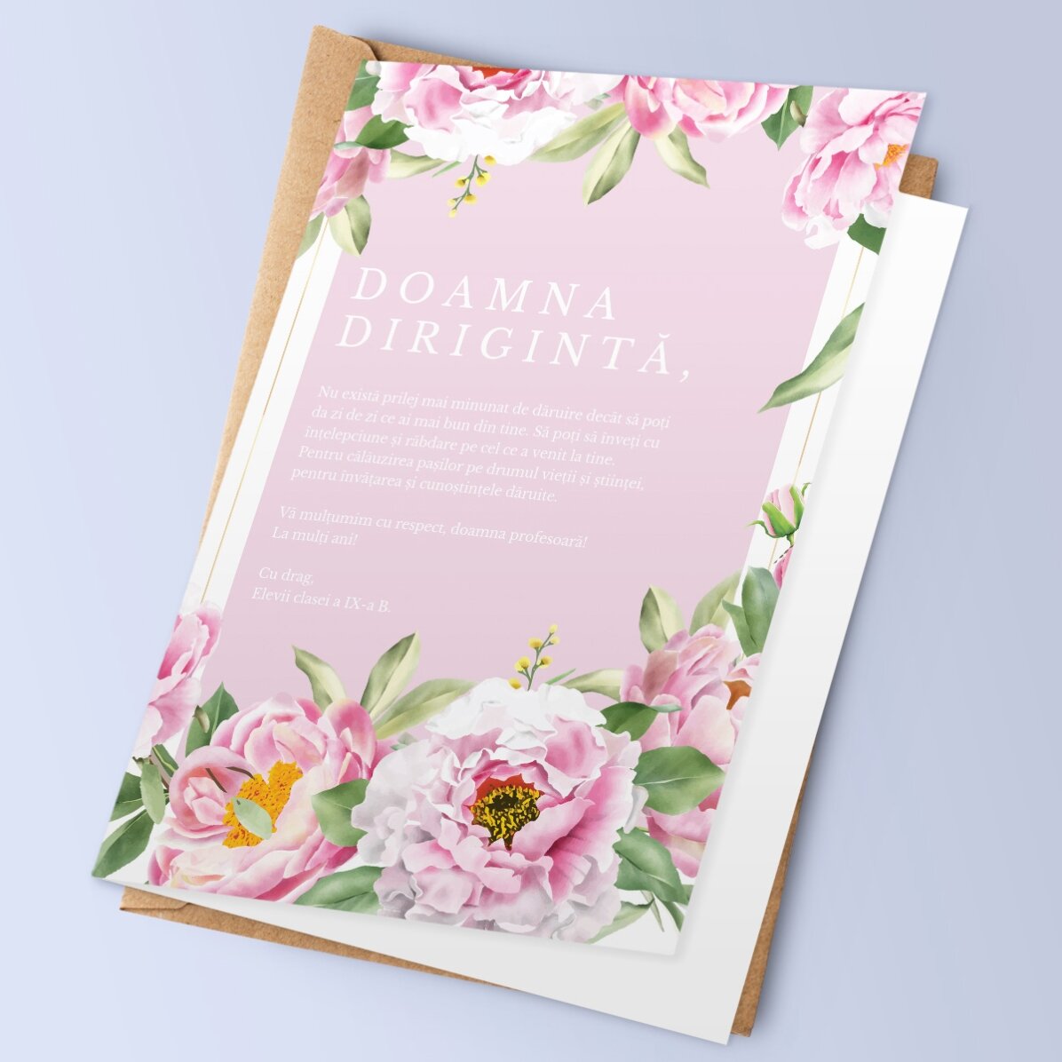 Felicitare personalizată cu text - Mesaj pentru doamna dirigintă