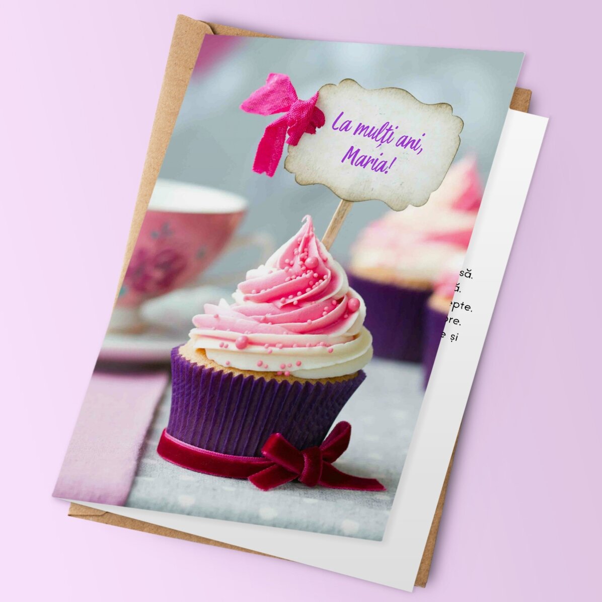 Felicitare personalizată cupcake mov