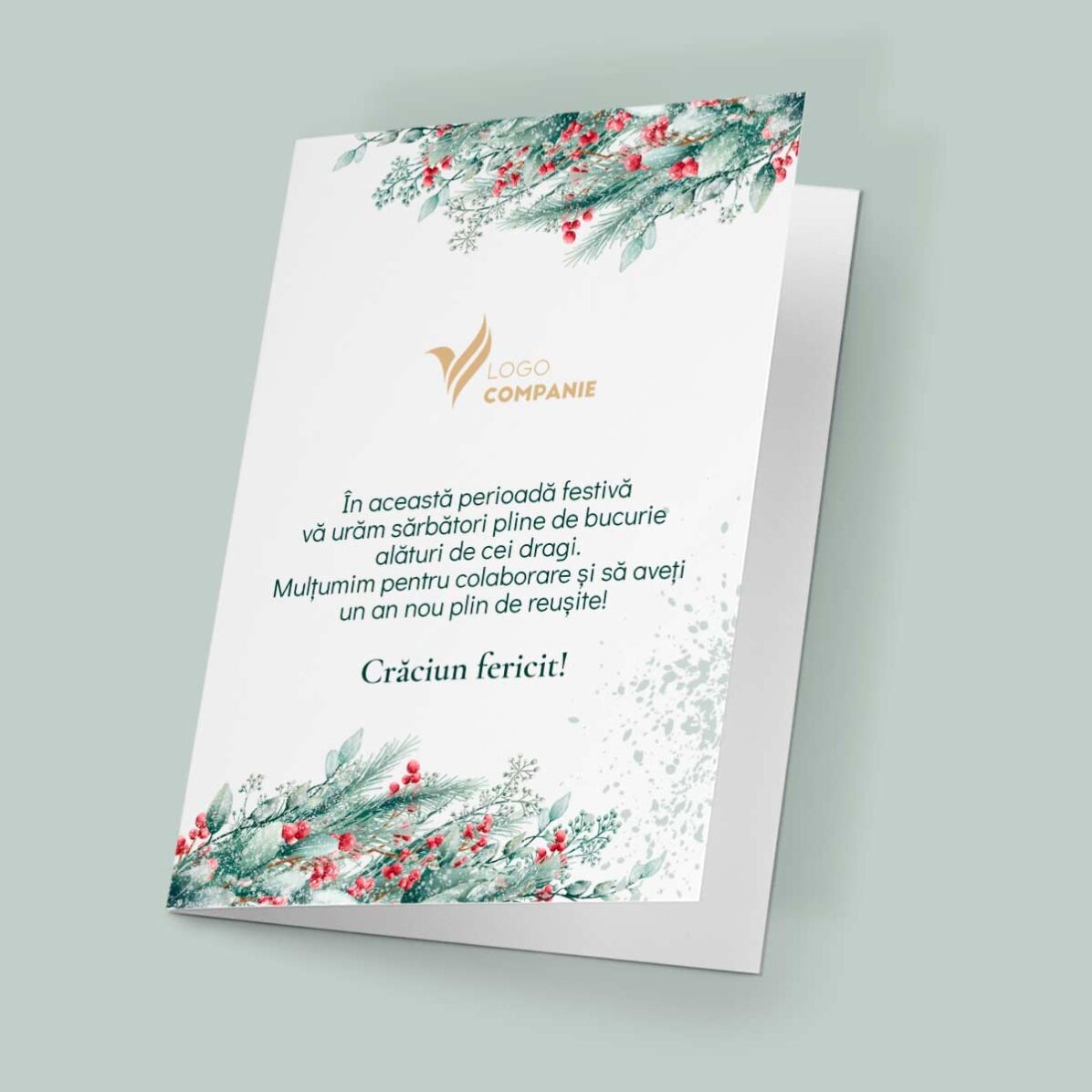 Felicitare personalizată față verso cu text și logo - Crăciun Fericit!