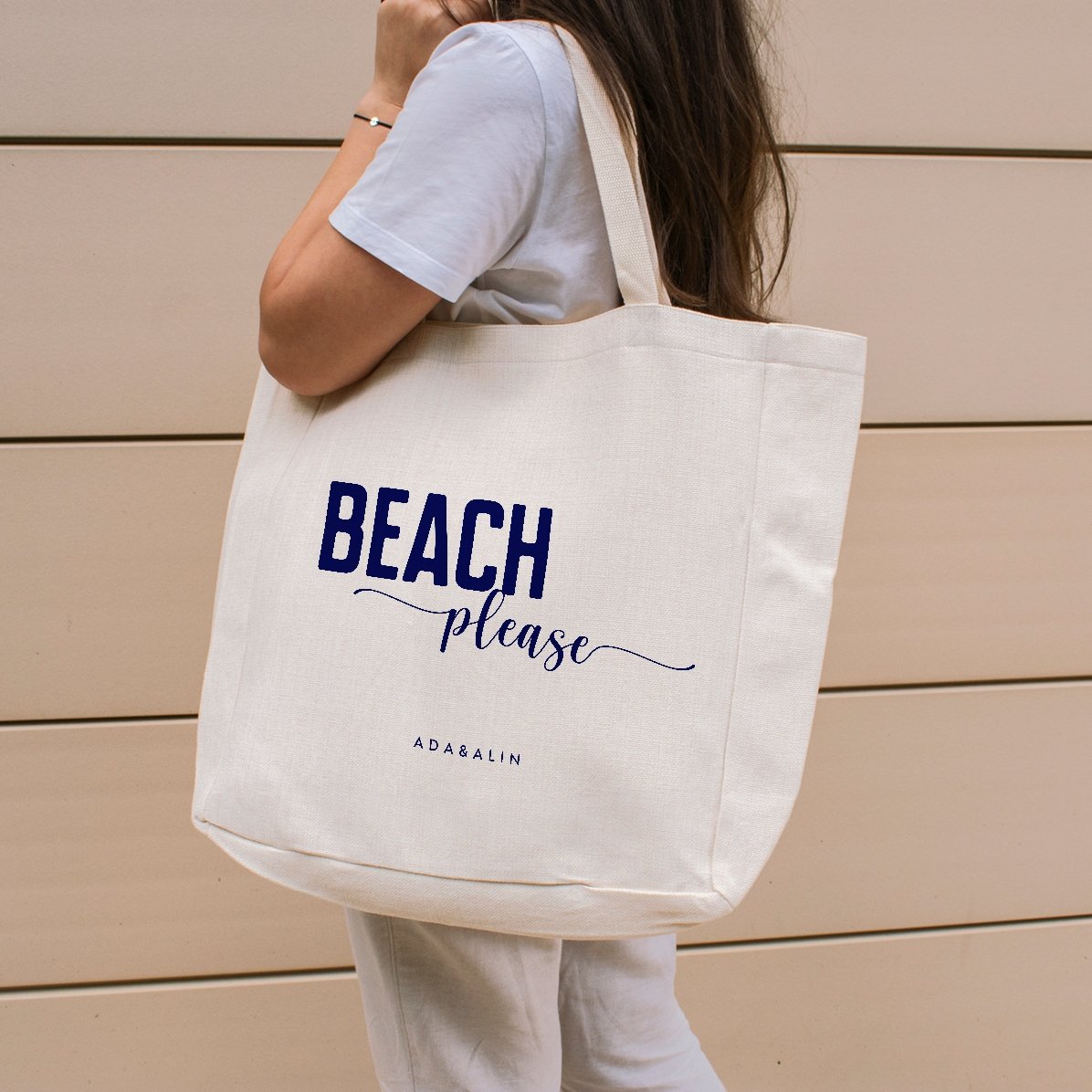 Geantă de plajă personalizată cu text - Beach please 3 