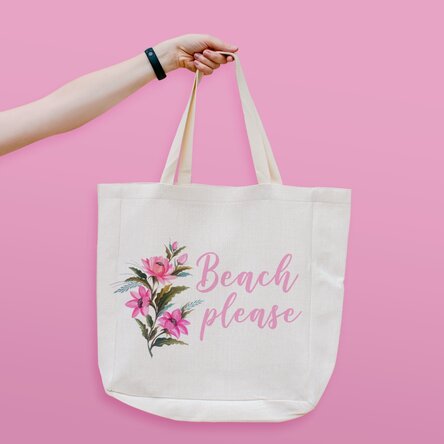 Geantă de plajă personalizată cu text - Beach please model floral