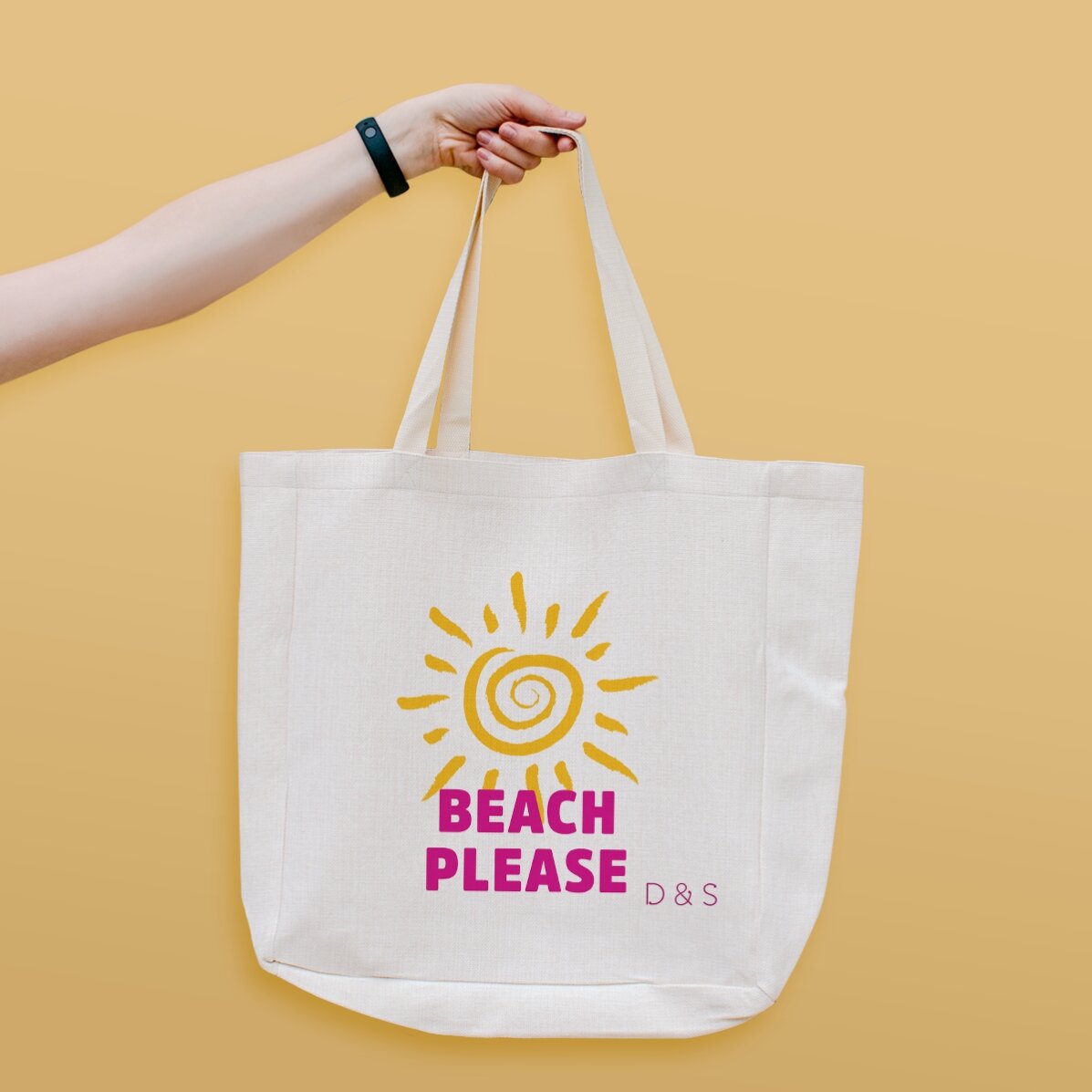 Geantă de plajă personalizată cu text - Beach please model soare