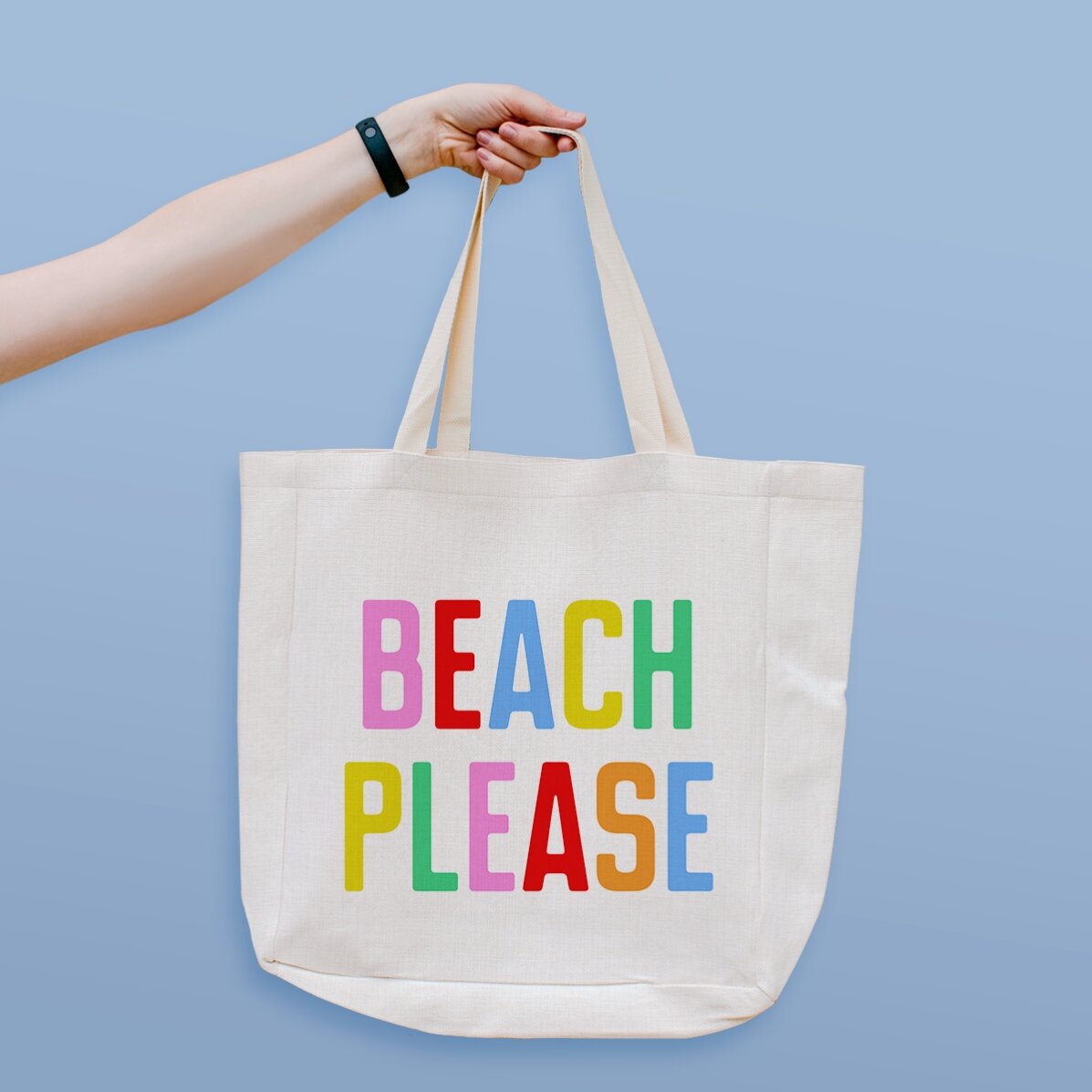 Geantă de plajă personalizată cu text - Beach please multicolor