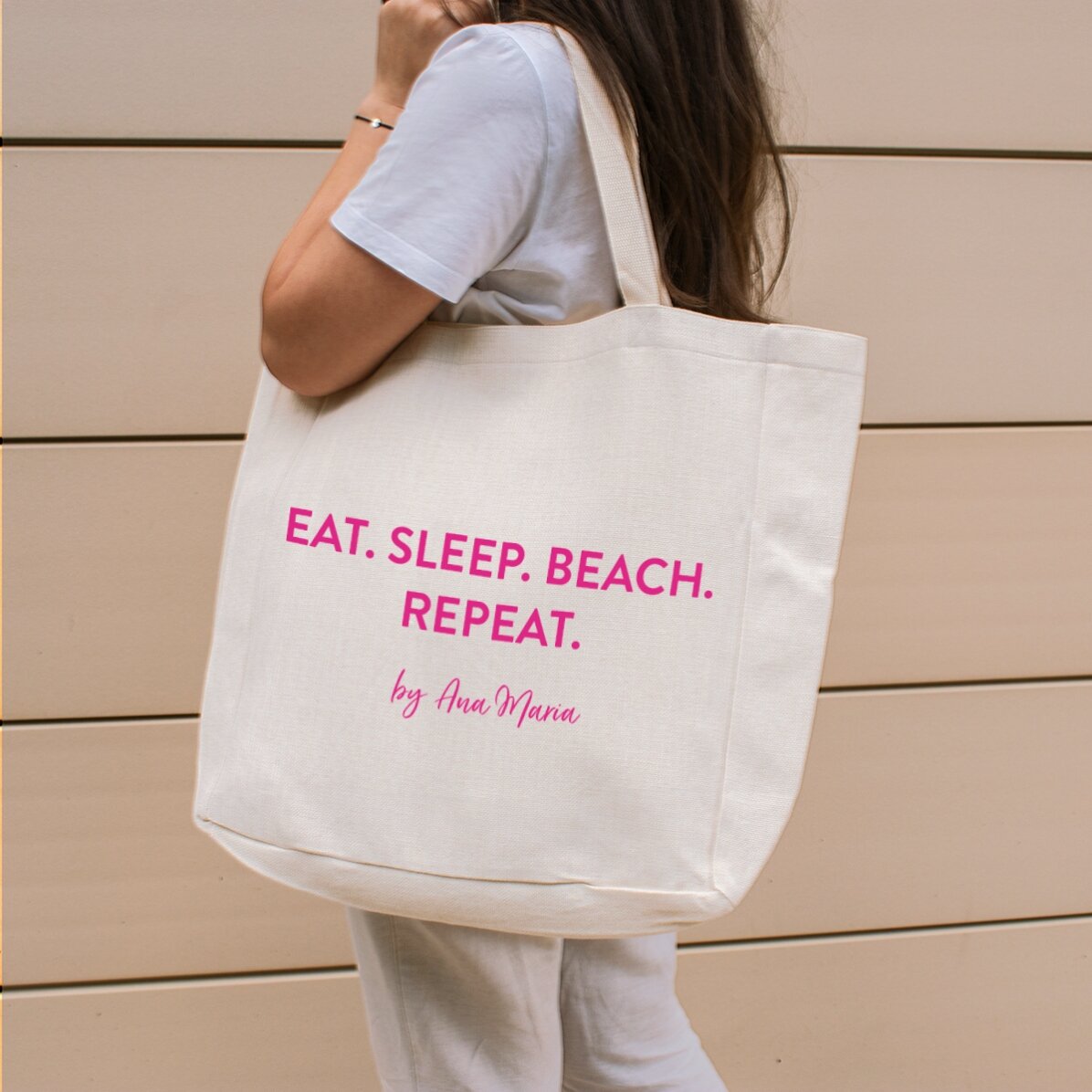 Geantă de plajă personalizată cu text - Beach. Repeat