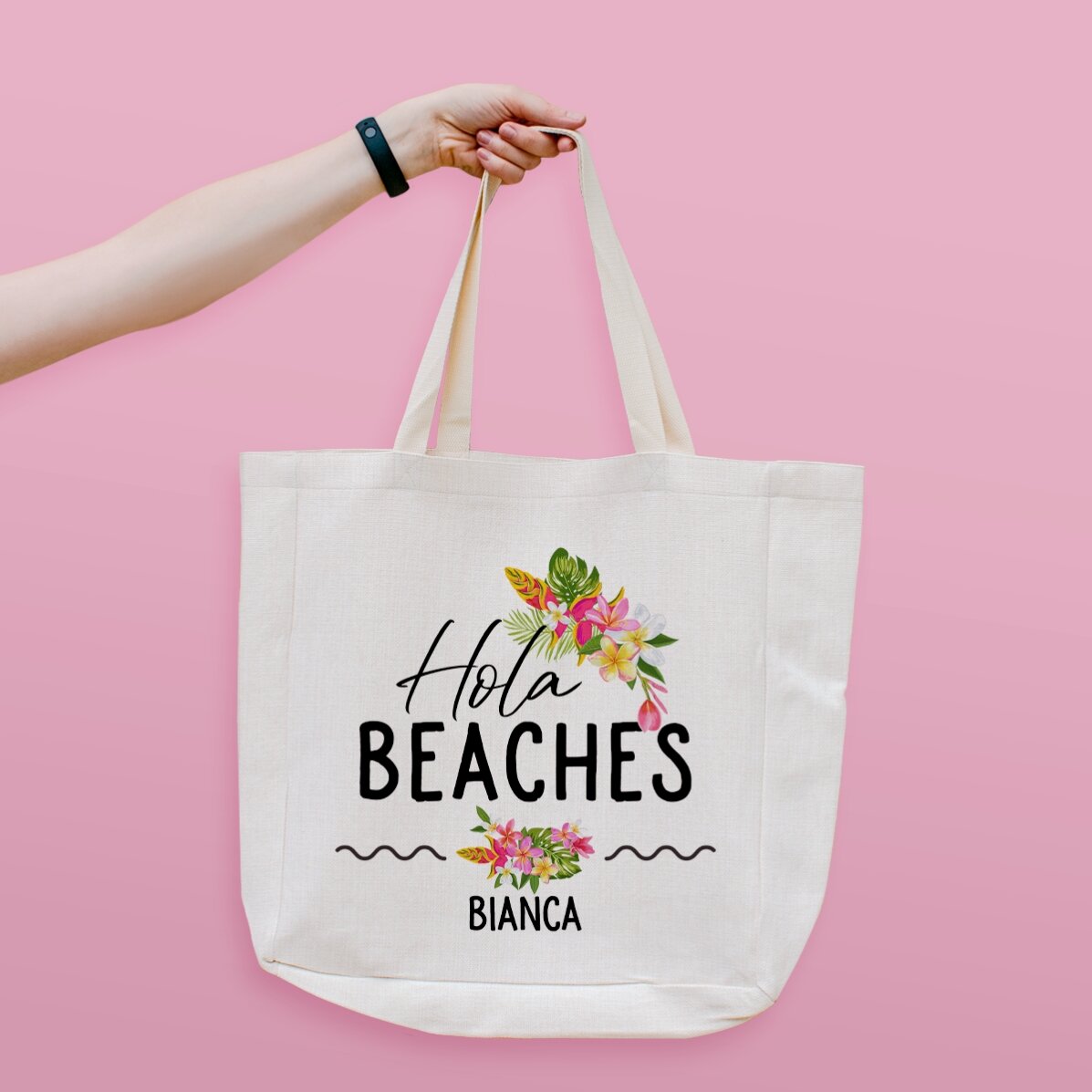 Geantă de plajă personalizată cu text - Hola Beaches