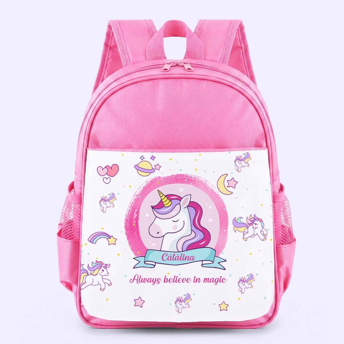 Personalised school bag with text – Unicorn