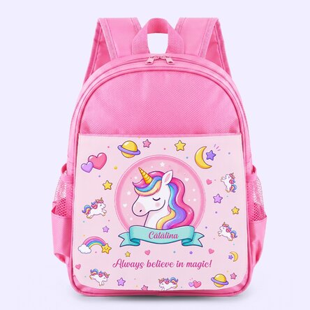 Personalised school bag with text – Unicorn