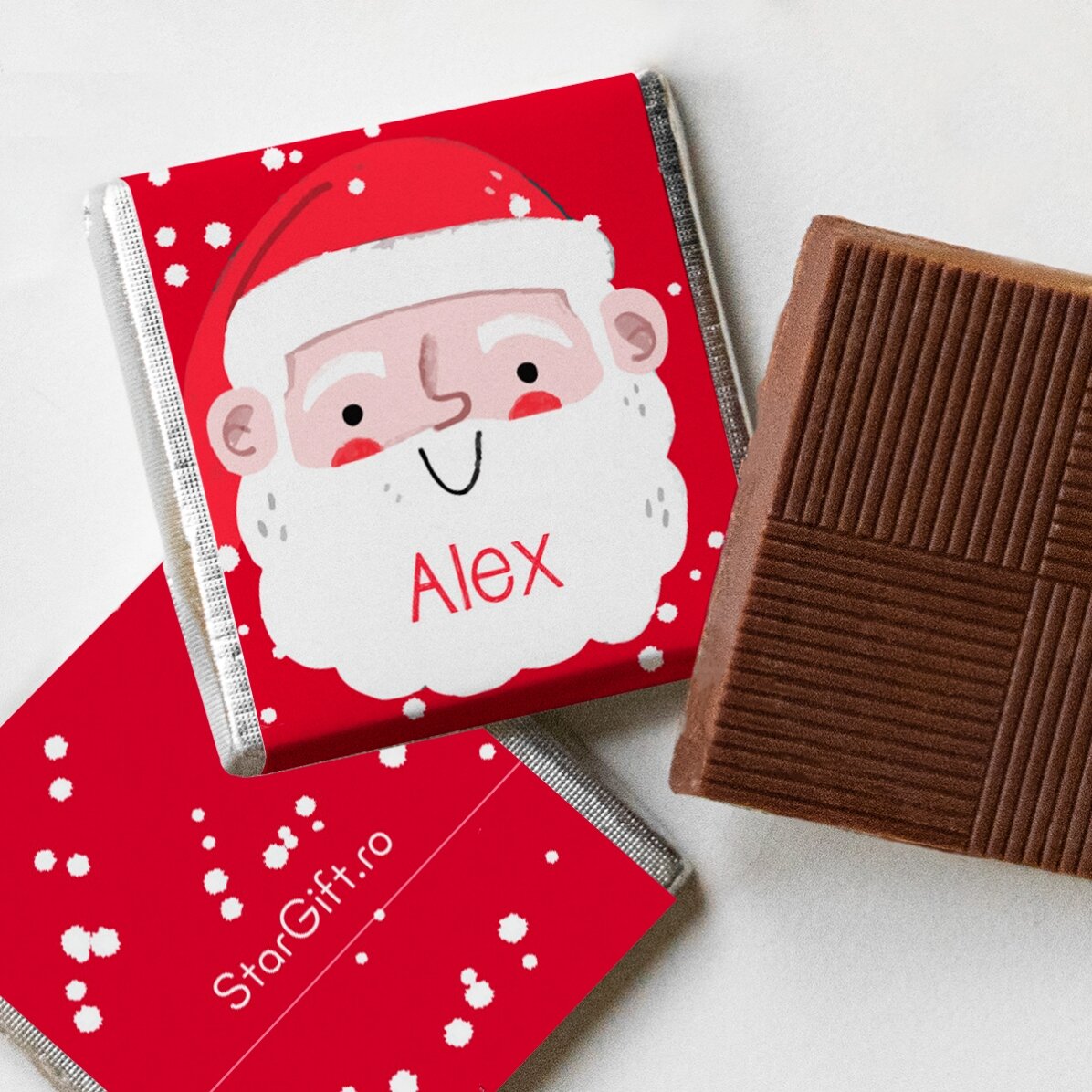 Glob cu 10 mini ciocolățele personalizate cu nume - Moș Crăciun