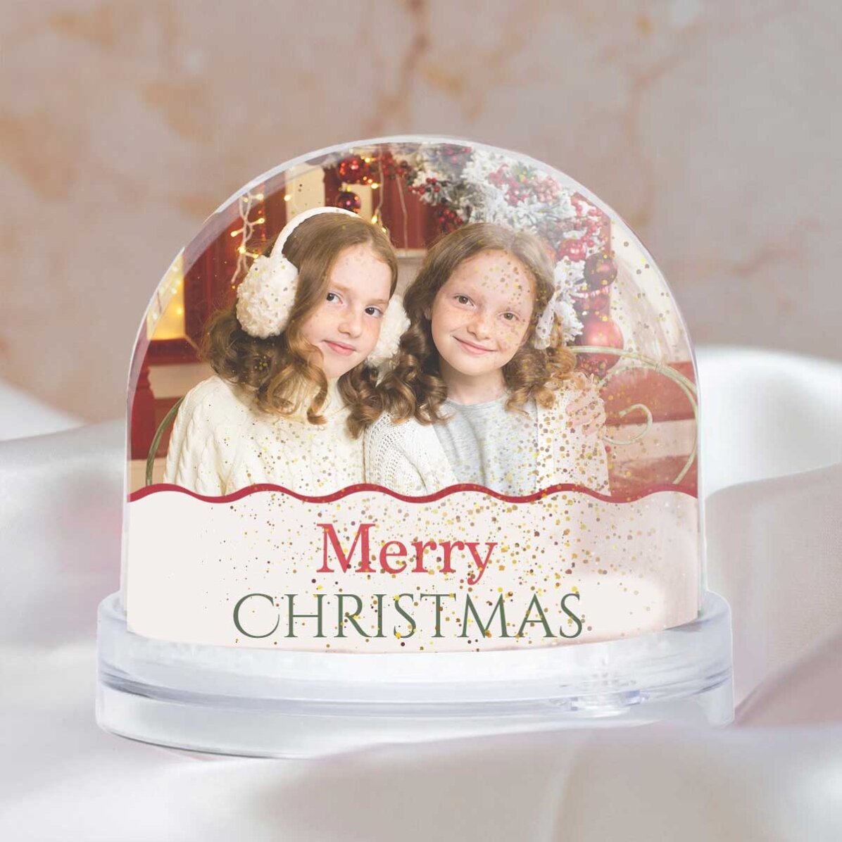 Glob de birou personalizat cu mesaj și 2 poze - Crăciun Fericit!