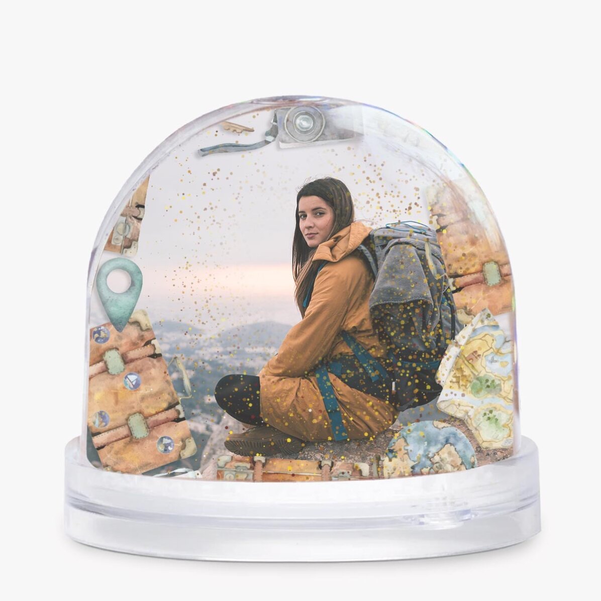 Glob de birou personalizat cu poză și text - World explorer