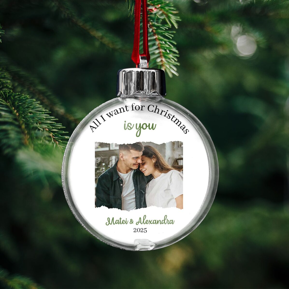 Glob personalizat cu mesaj și o poză - All I want for Christmas