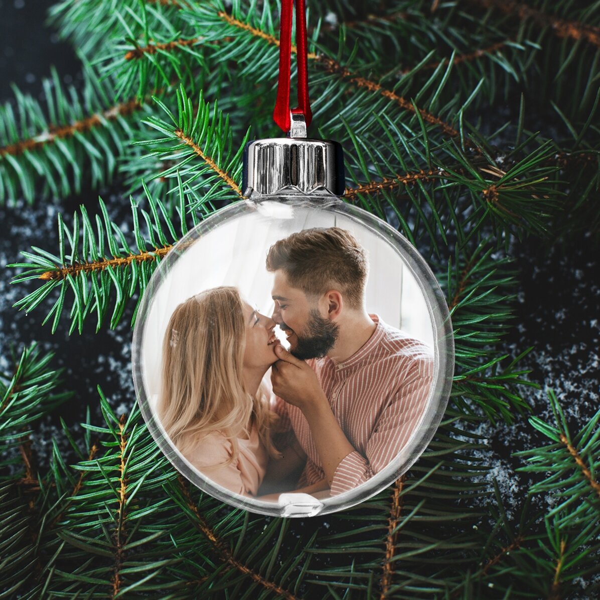 Glob transparent personalizat față-verso cu o fotografie și cod QR