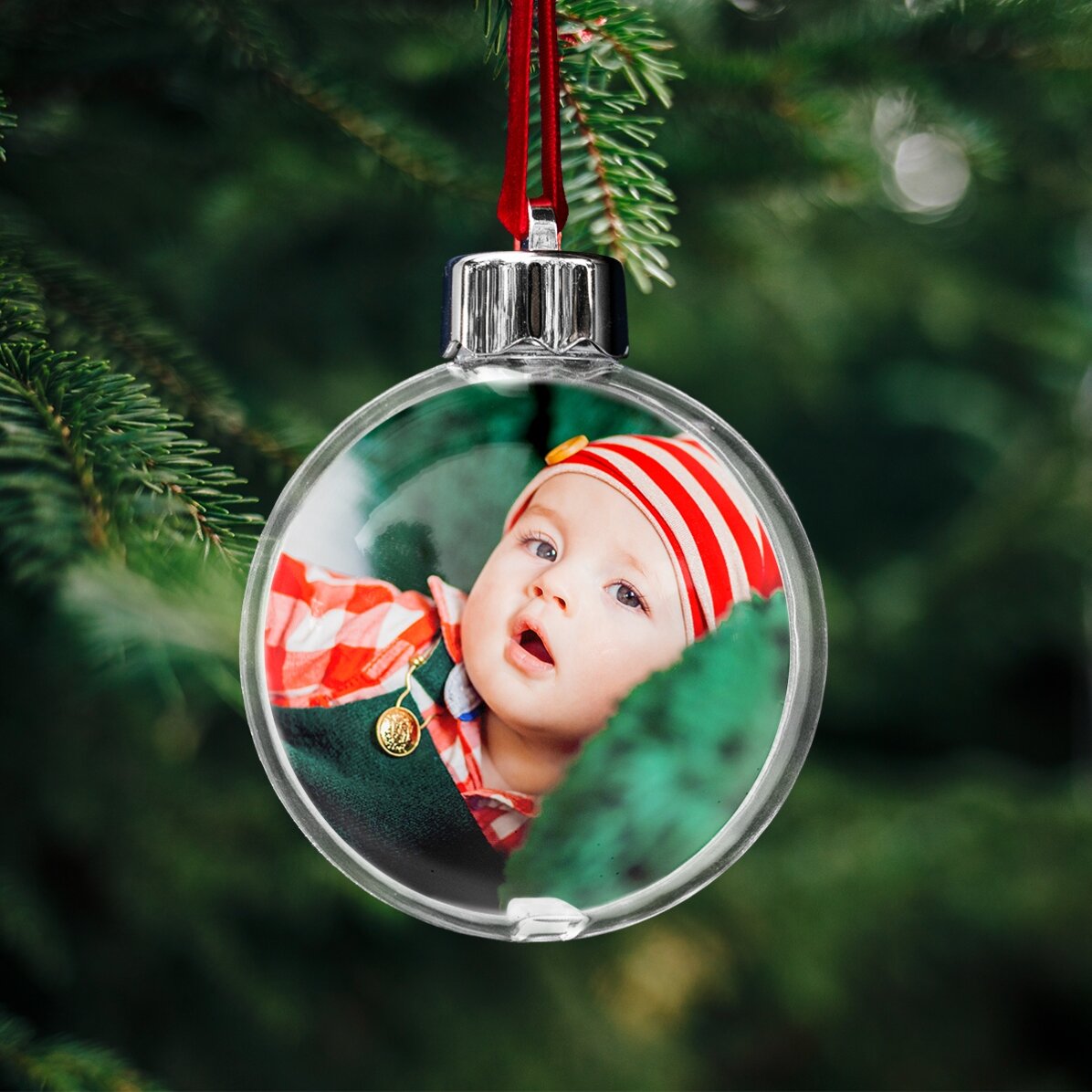 Glob transparent personalizat față-verso cu o fotografie și mesaj