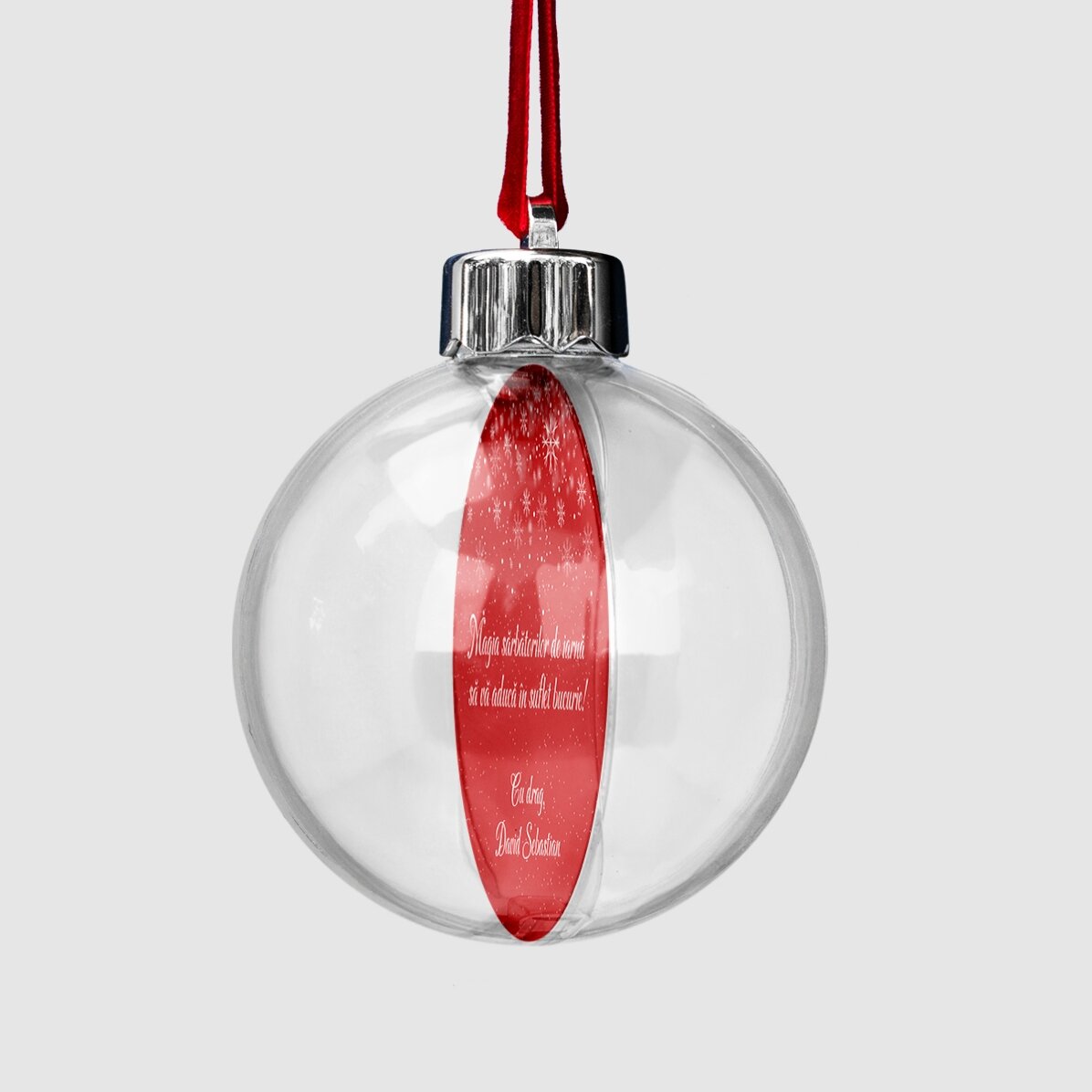 Glob transparent personalizat față-verso cu o fotografie și mesaj