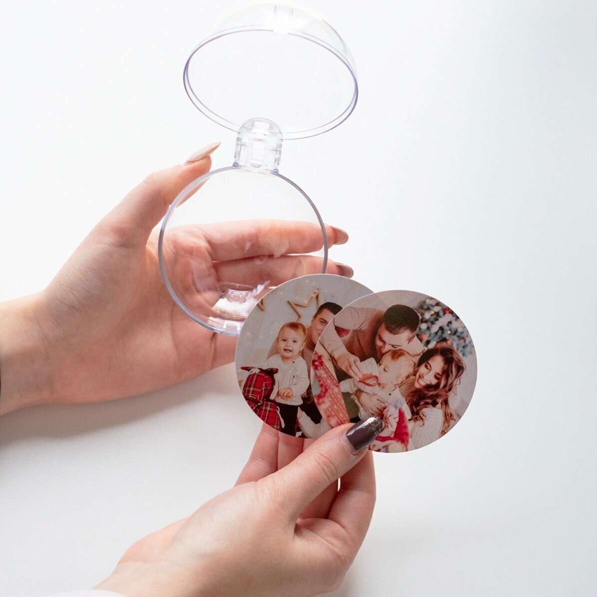 Glob transparent personalizat față-verso cu o poză și mesaj - Crăciun fericit!