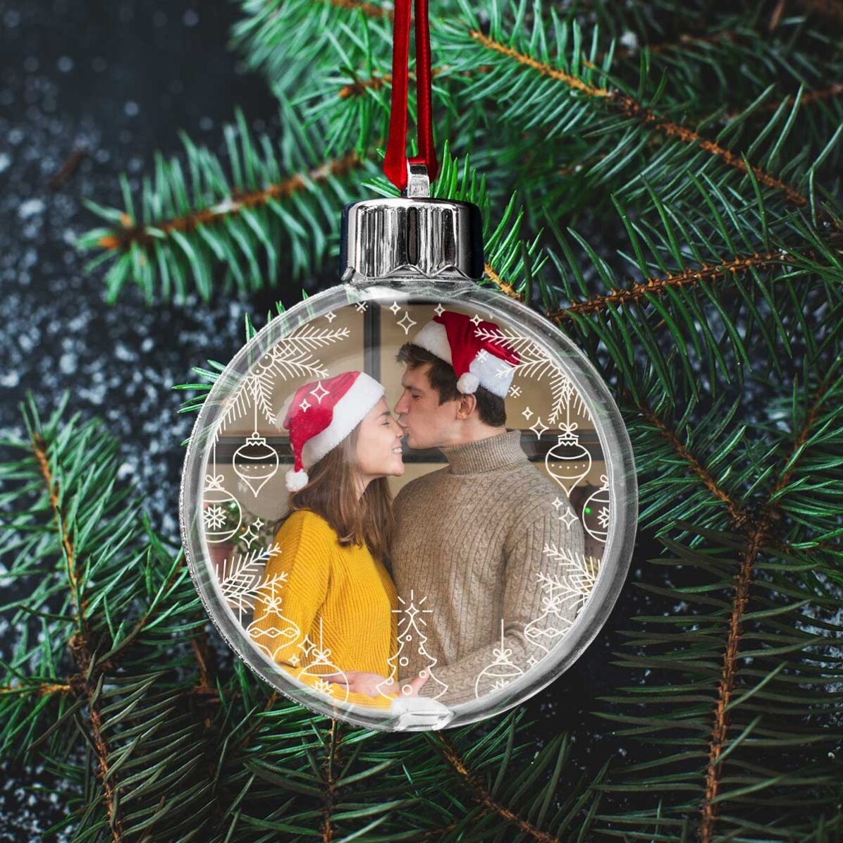 Glob transparent personalizat față-verso cu o poză și mesaj - Our first christmas as 