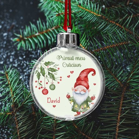 Glob transparent personalizat față-verso cu o poză și mesaj - Primul meu Crăciun
