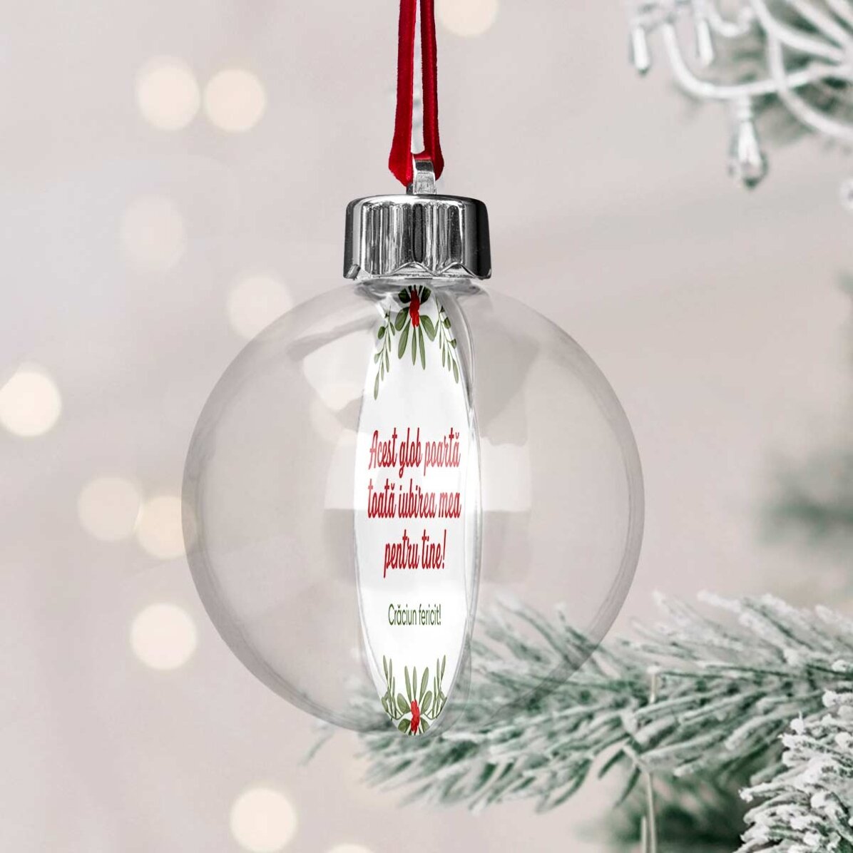 Glob transparent personalizat față-verso cu o poză și text - Toată iubirea