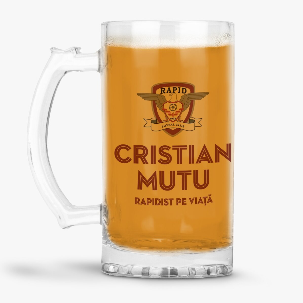 Halbă de bere FC Rapid 1923 personalizată cu nume - Rapidist pe vecie