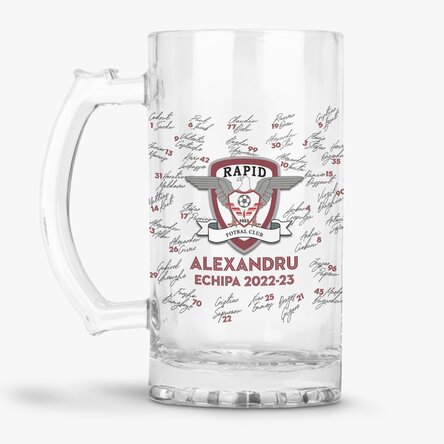 Halbă de bere FC Rapid personalizată cu text - Echipa 2022-23