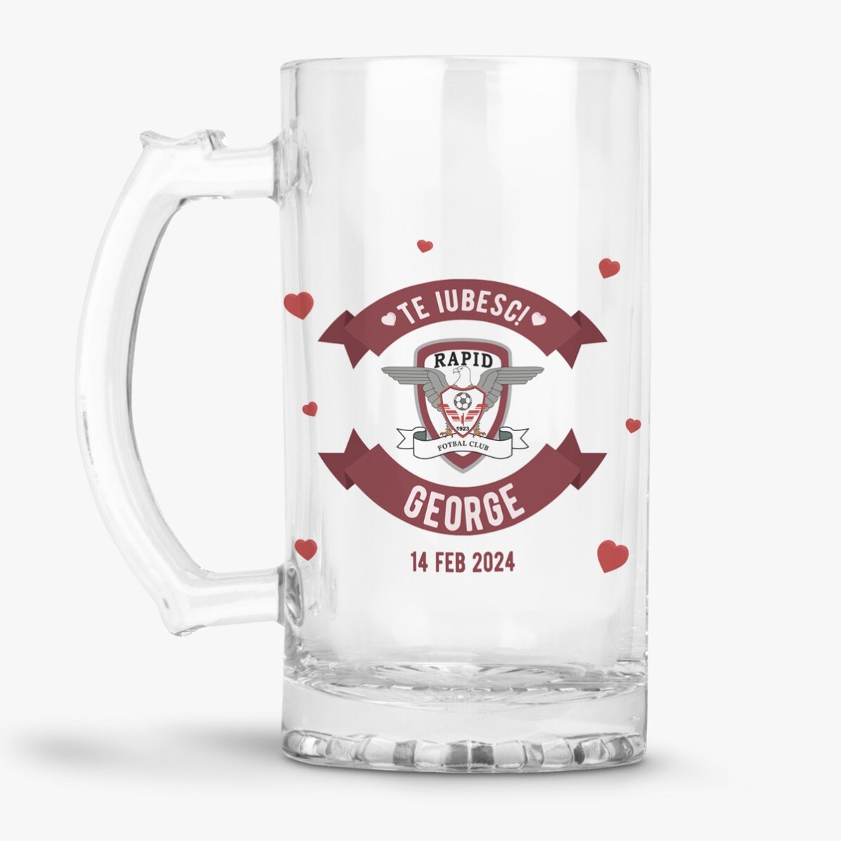 Halbă de bere FC Rapid personalizată cu text - Valentine