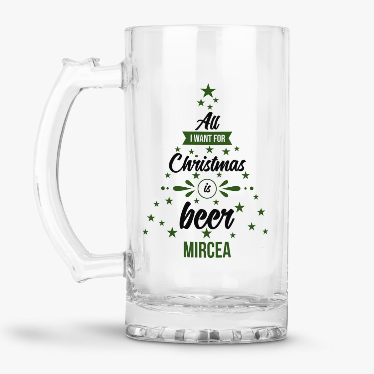 Halbă de bere personalizată cu text - All i want for Christmas