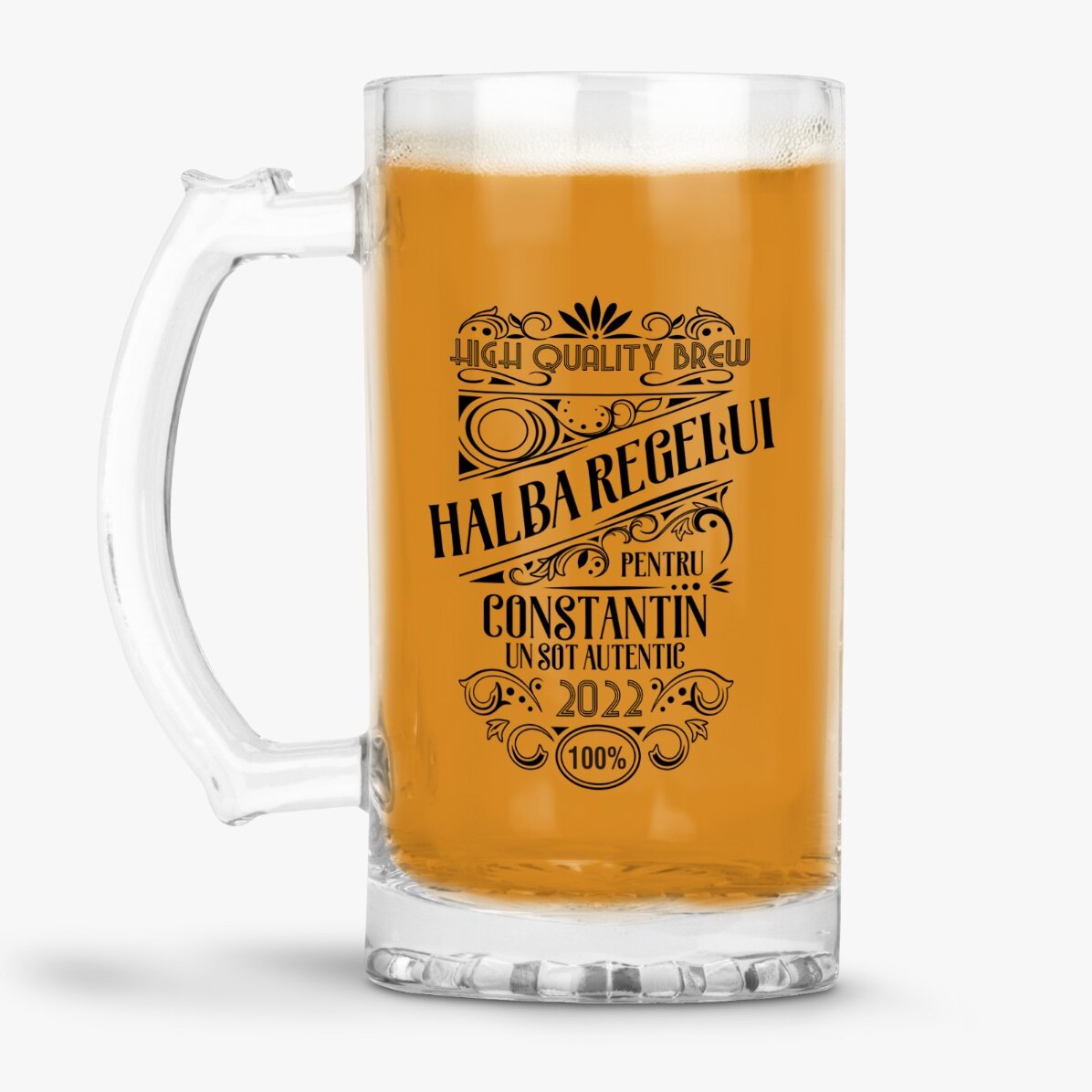 Halbă de bere personalizată cu text - Berea regelui