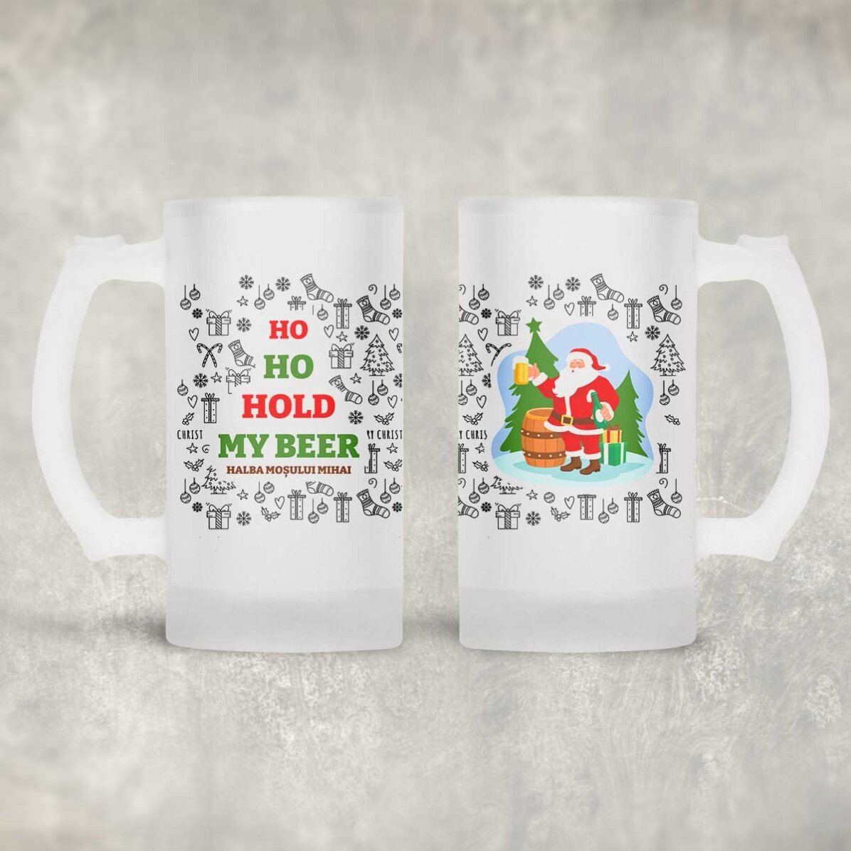 Halbă de bere personalizată cu text de Crăciun - Ho Ho Hold My Beer