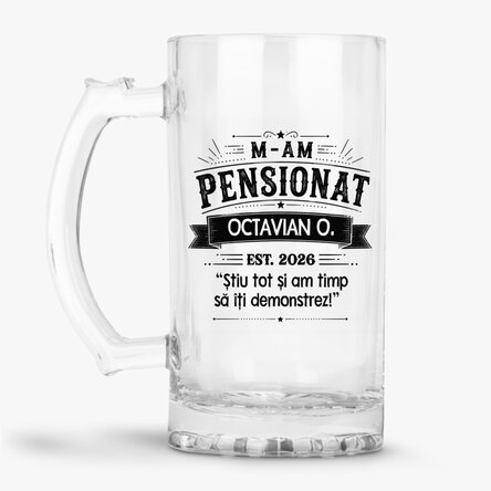 Personalised beer mug with text – Retired