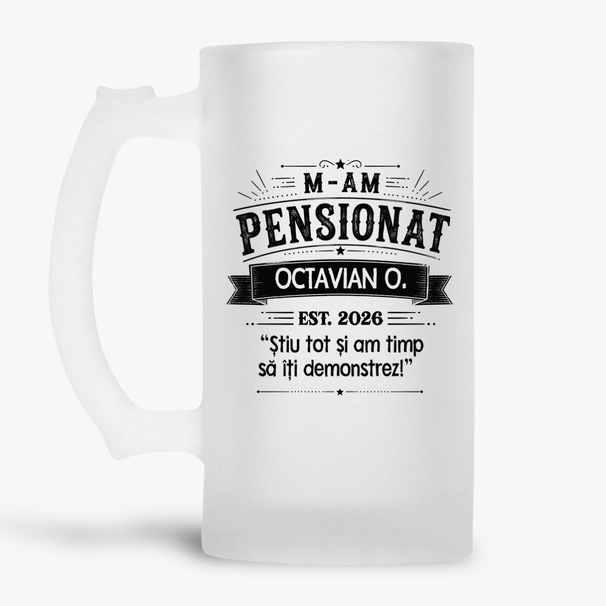 Personalised beer mug with text – Retired