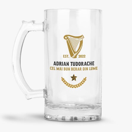 Halbă de bere personalizată cu text - World Beer Record