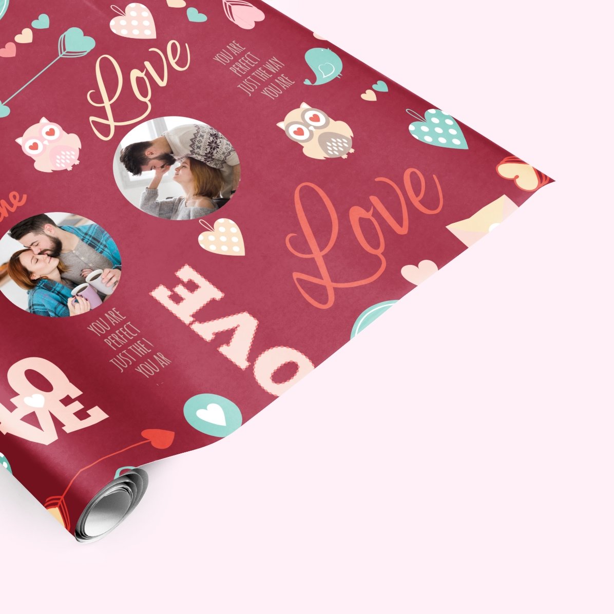 Hârtie de împachetat cadouri personalizată cu două poze - Love pattern