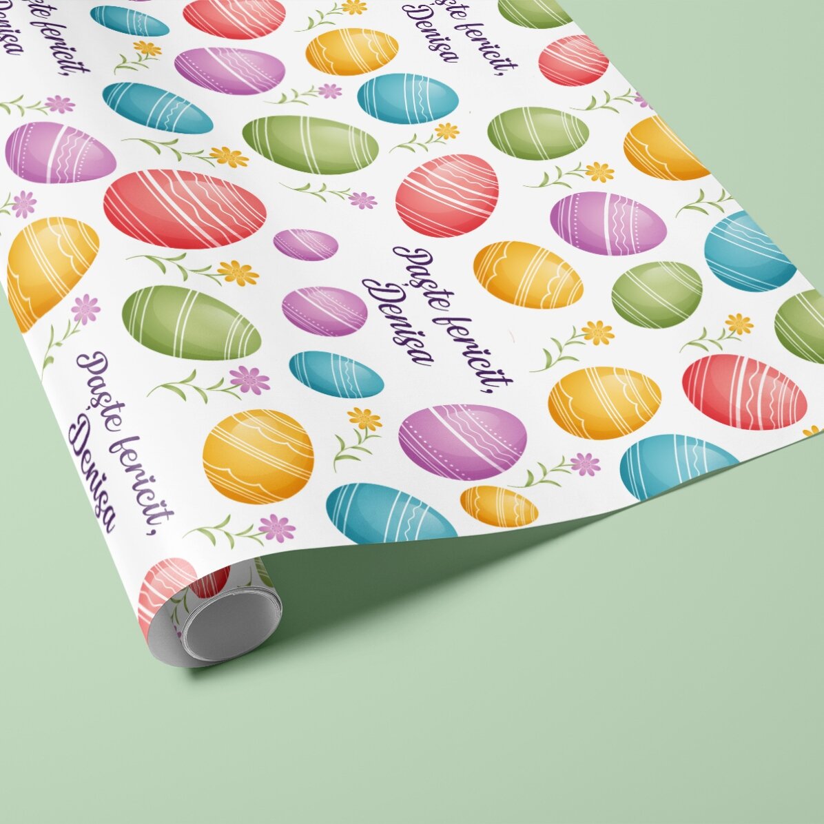 Hârtie de împachetat cadouri personalizată cu mesaj - Ouă colorate